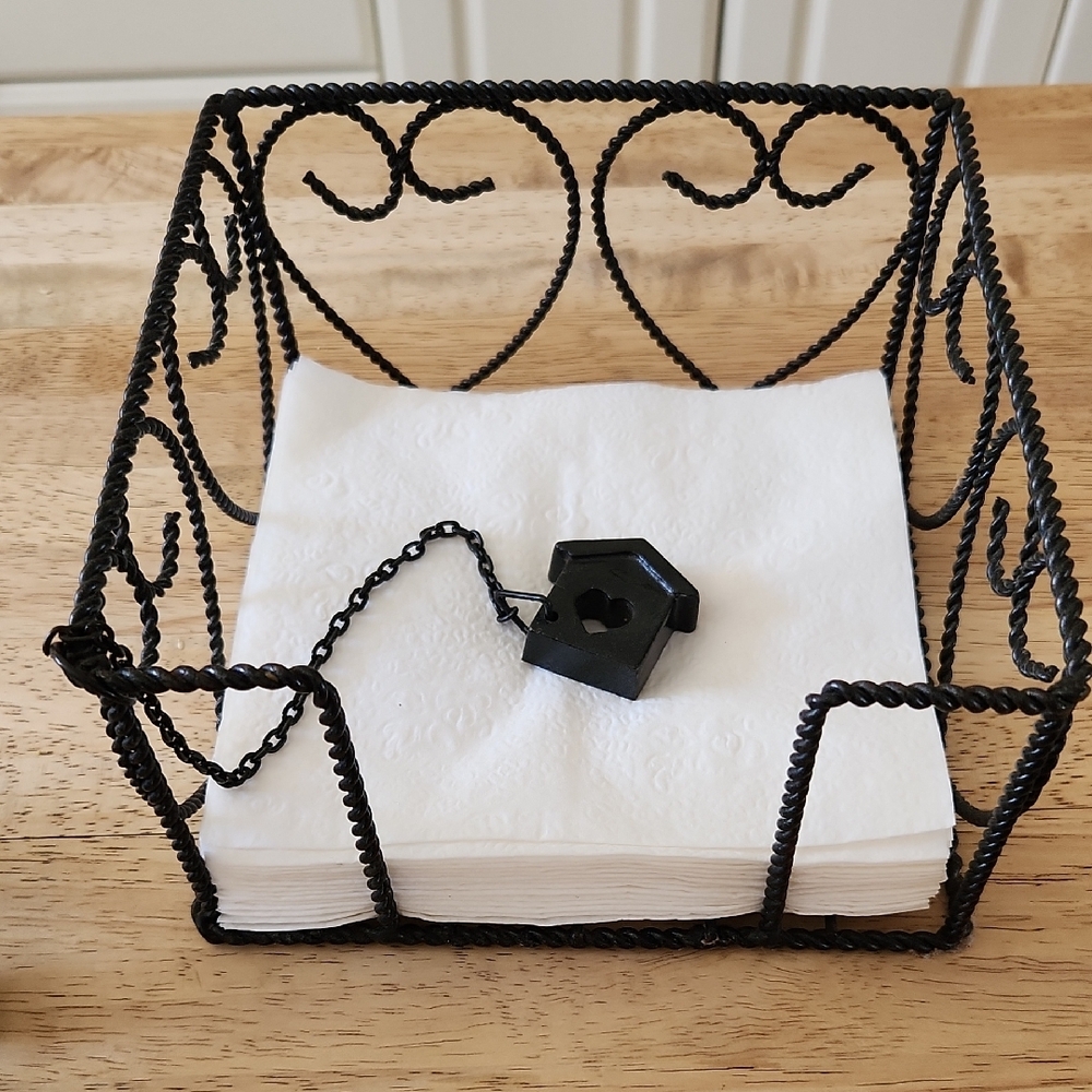 Home Interiors Black Metal Wire Storage Napkin Basket